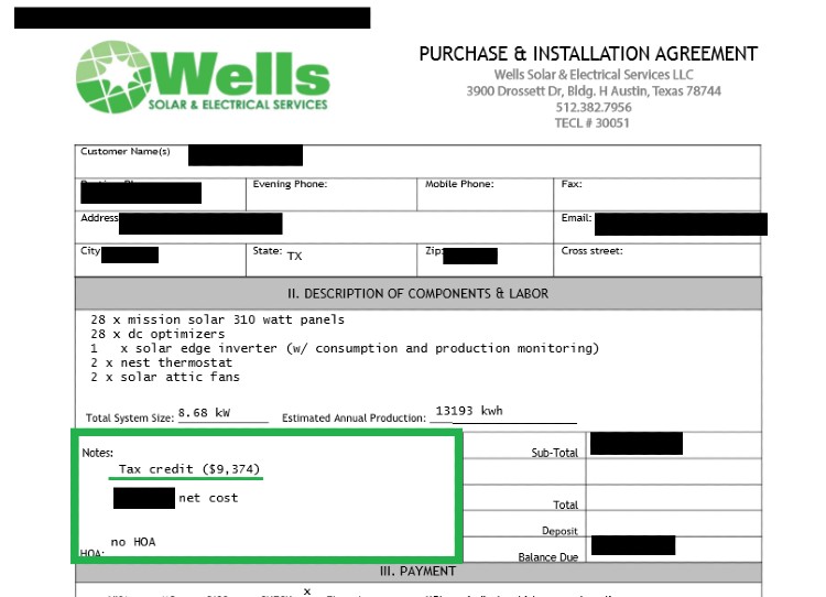 Example Purchase & Installation Agreement given to our customers, located on the USB drive.