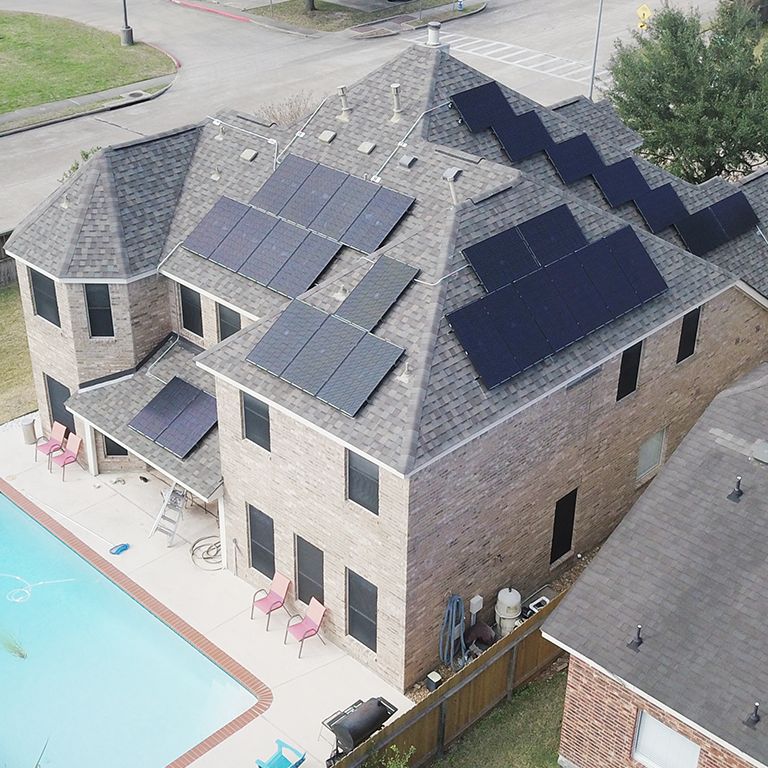 Birdseye view of solar PV install on Houston home